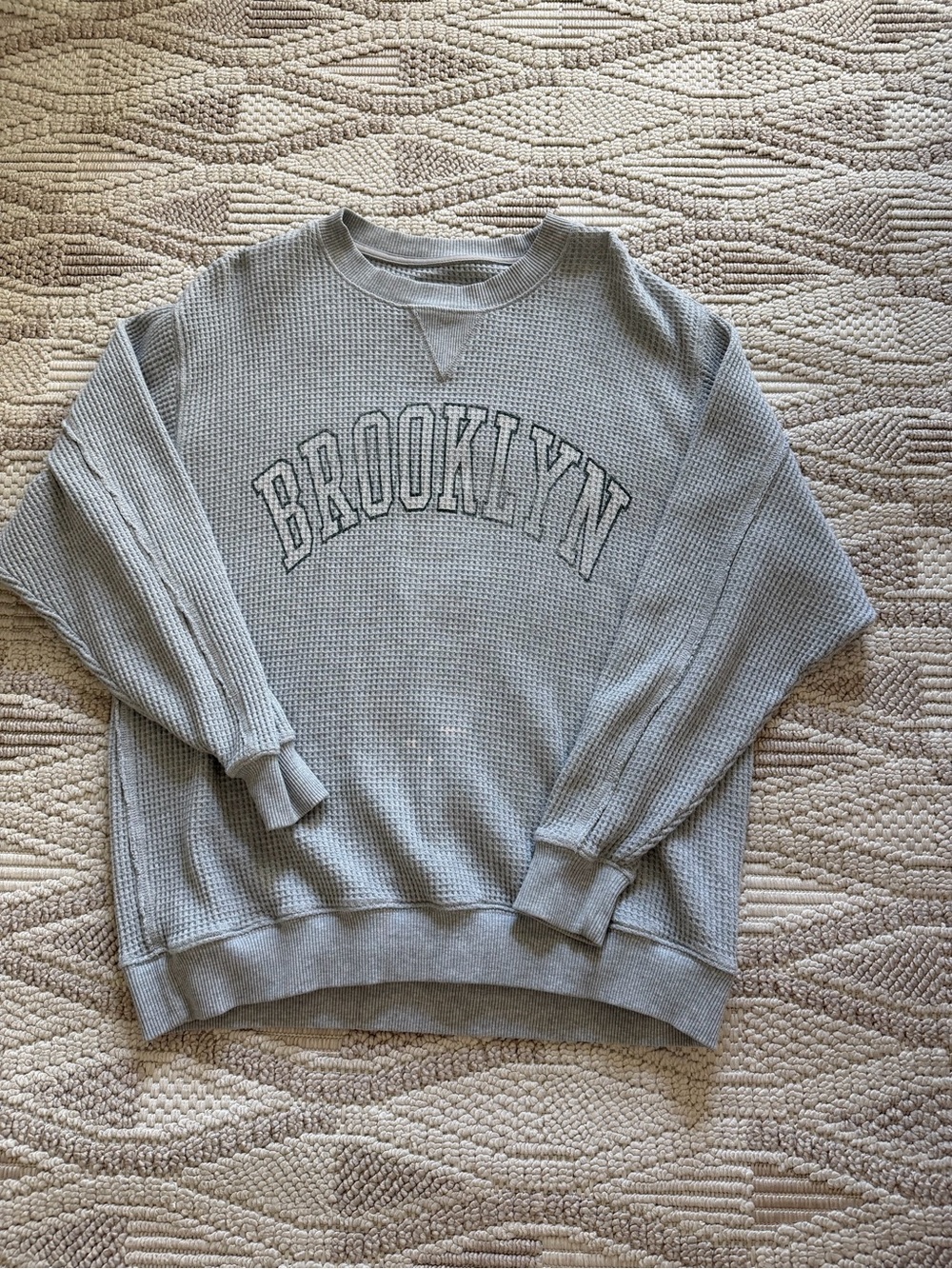 aerie Women's Brooklyn Waffle Crewneck Sweater - Light Gray